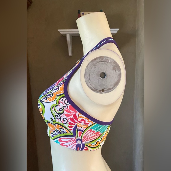 ATHLETA WOMENS Sports Bra Top COLORFUL WHITE PURPLE ORANGE RED X SMALL - Picture 2 of 8